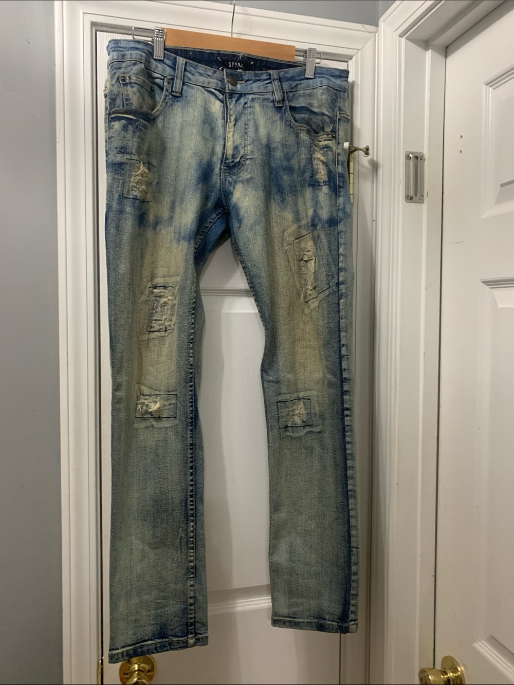 SPARK Slim Straight Distressed Men's Light Blue Jeans